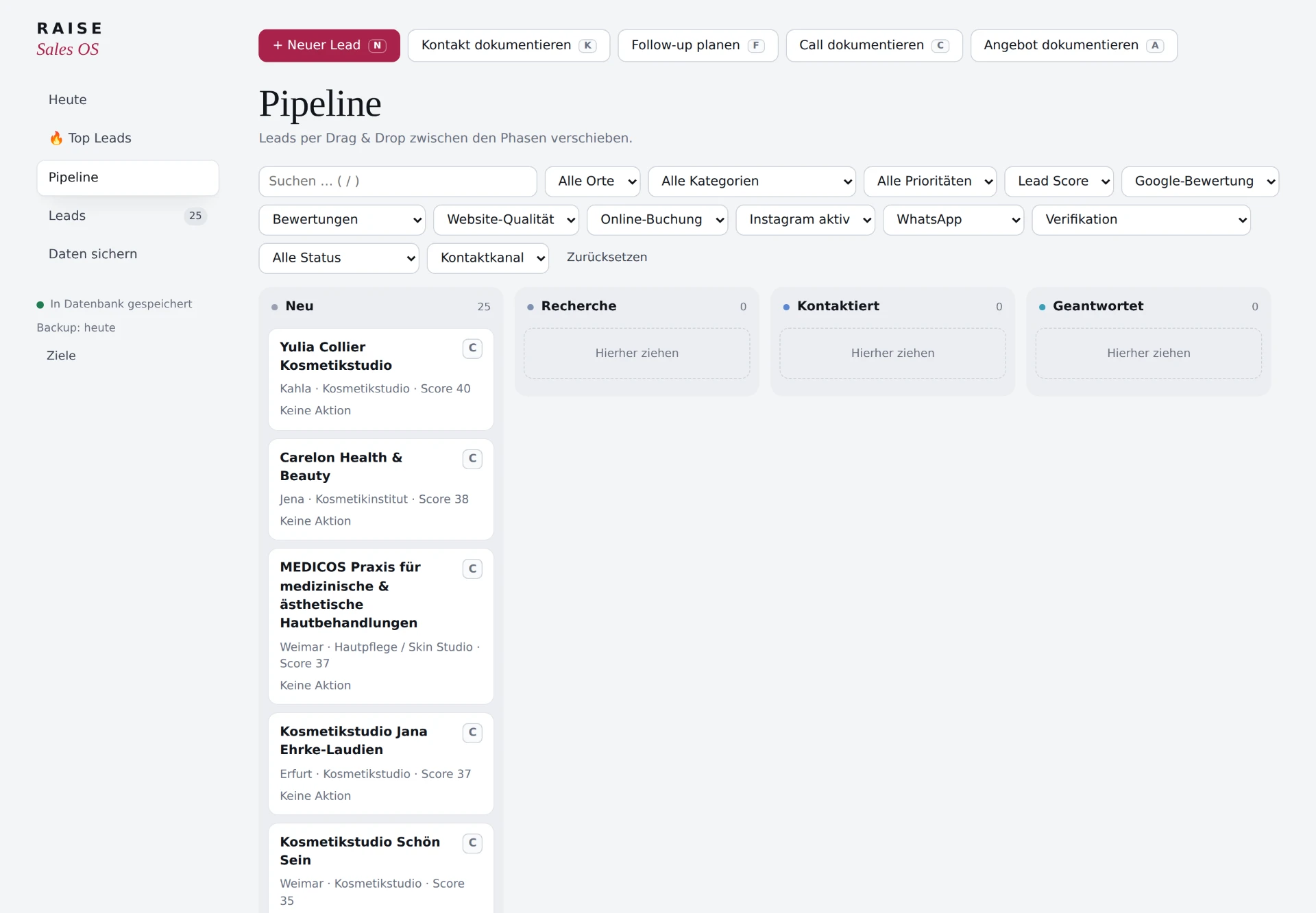 RAISE Sales OS Pipeline für Leads und Akquise-Phasen